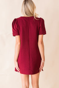 Textured Puff Sleeve Pocket Dress