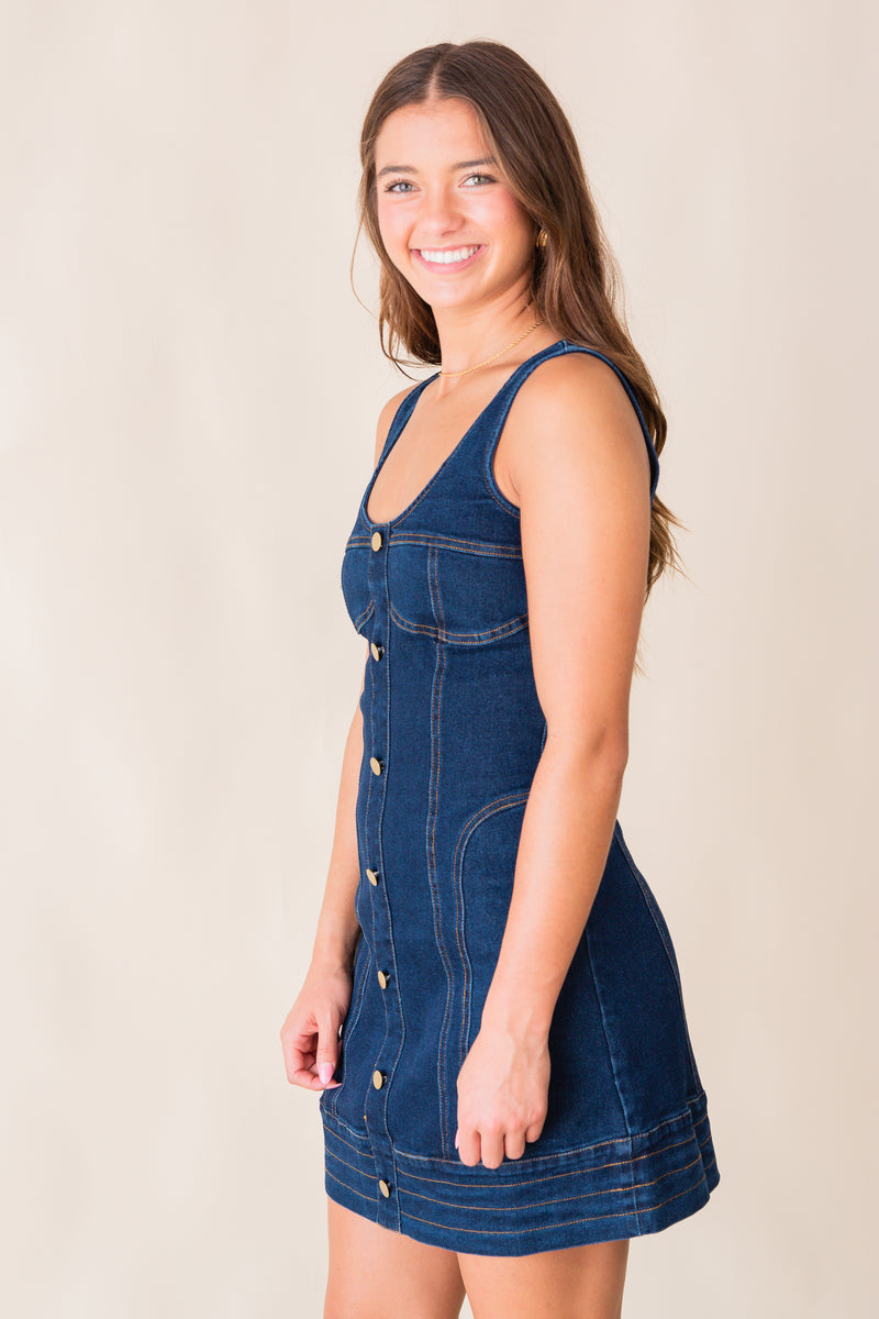 Callie Front Button Denim Mini Dress