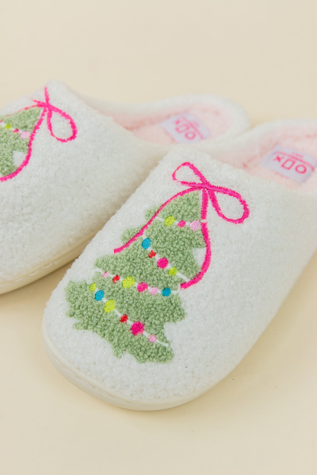 Toddler/Kids Pink Bow Christmas Tree Slippers