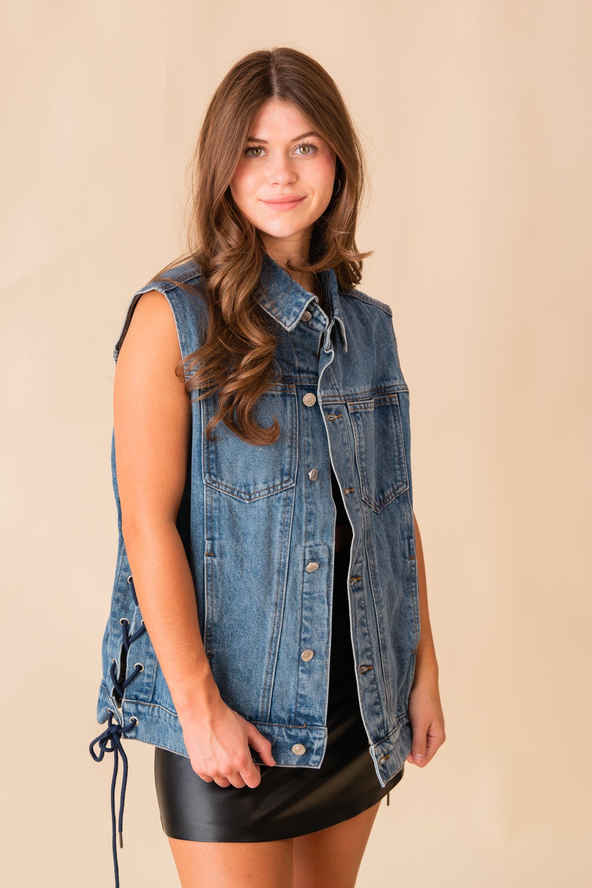 Monica Lace Up Side Denim Vest