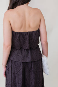Double Vision Eyelet Peplum Tube Top