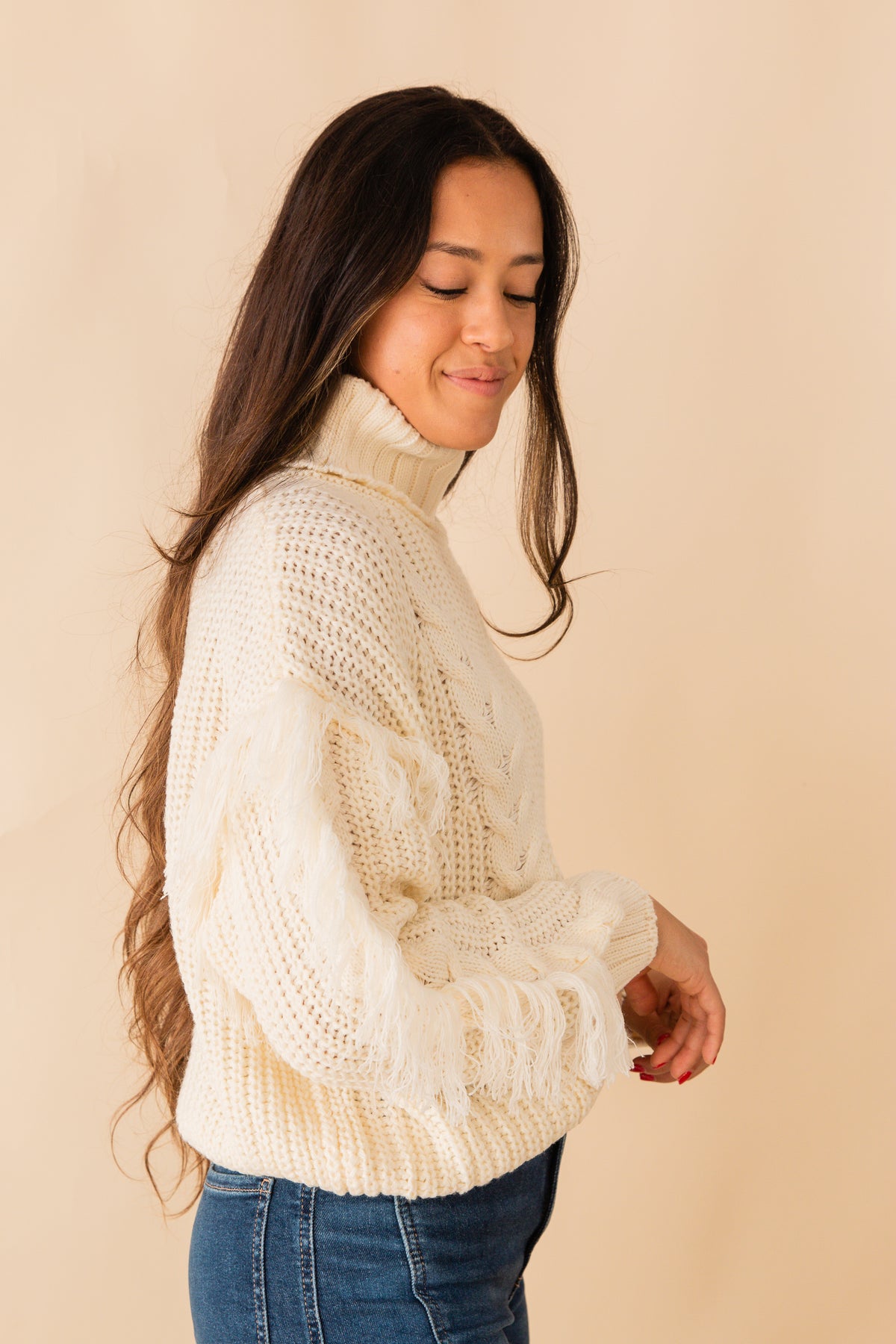 Carter Fringe SLV Turtleneck Sweater