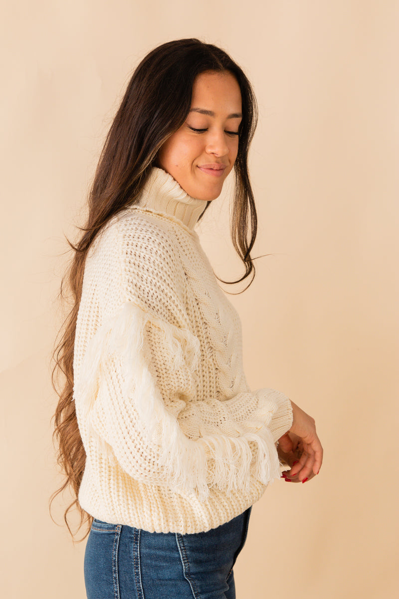 Carter Fringe SLV Turtleneck Sweater