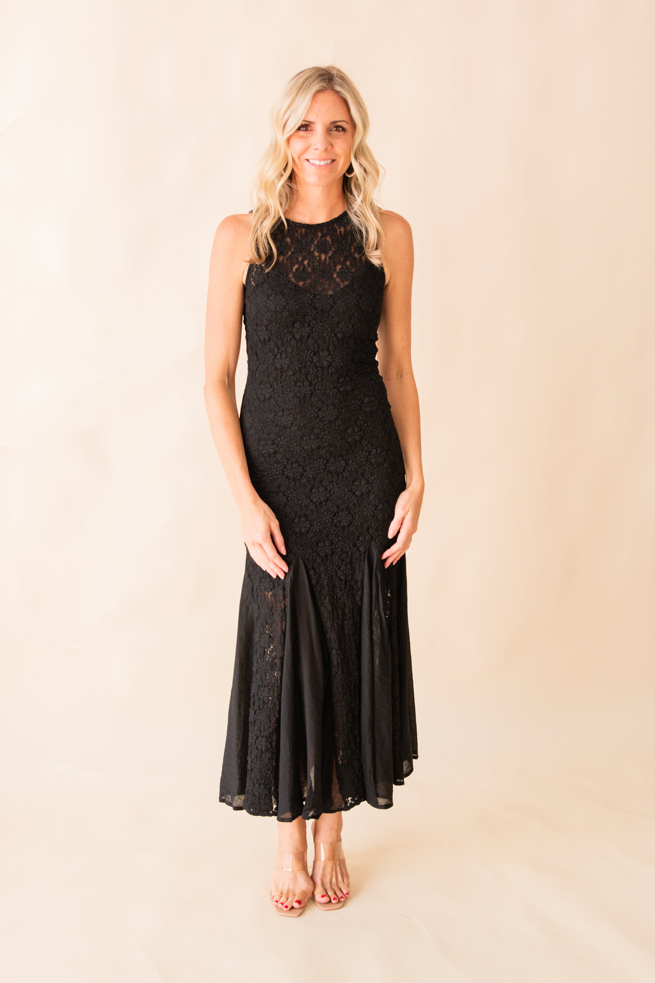 Contrast lace flowy dress best sale