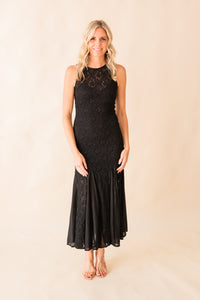 Journey Contrast Godet Lace Maxi Dress