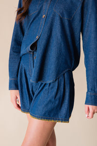 Magnolia Blanket Stitch Denim Flounce Short