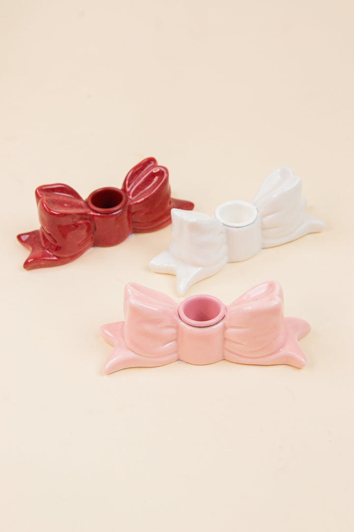 Stoneware Bow Shaped Taper Holder, 3 Colors