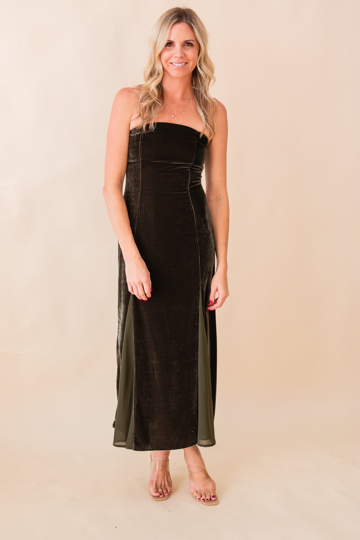 Midnight Oil Strapless Cntrst Maxi Dress