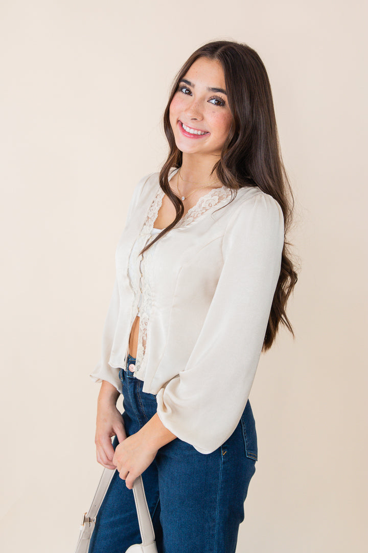 Wander Button Front Lace Blouse