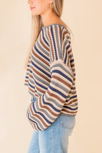 Arely Striped Crochet Knit Sweater