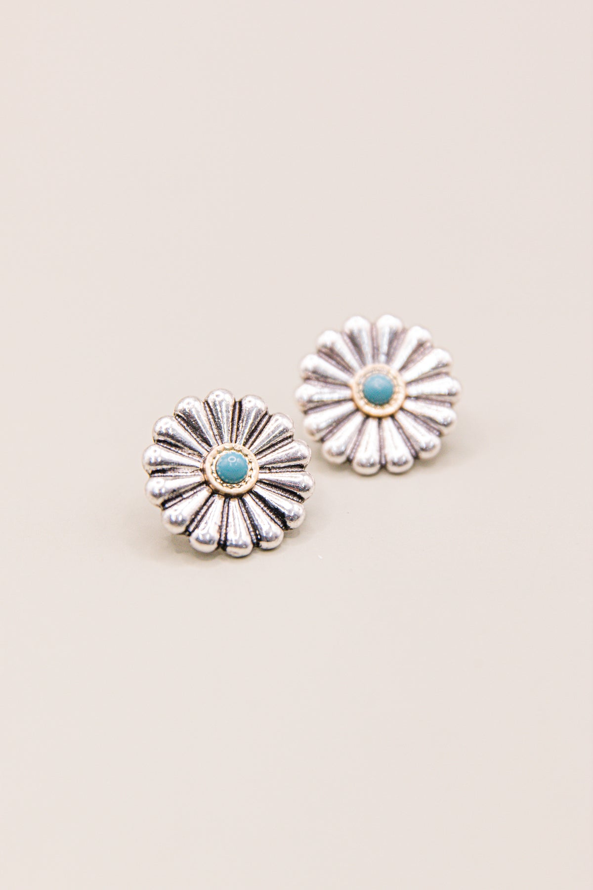 Monica Turquoise Concho Stud Earrings Two Tone