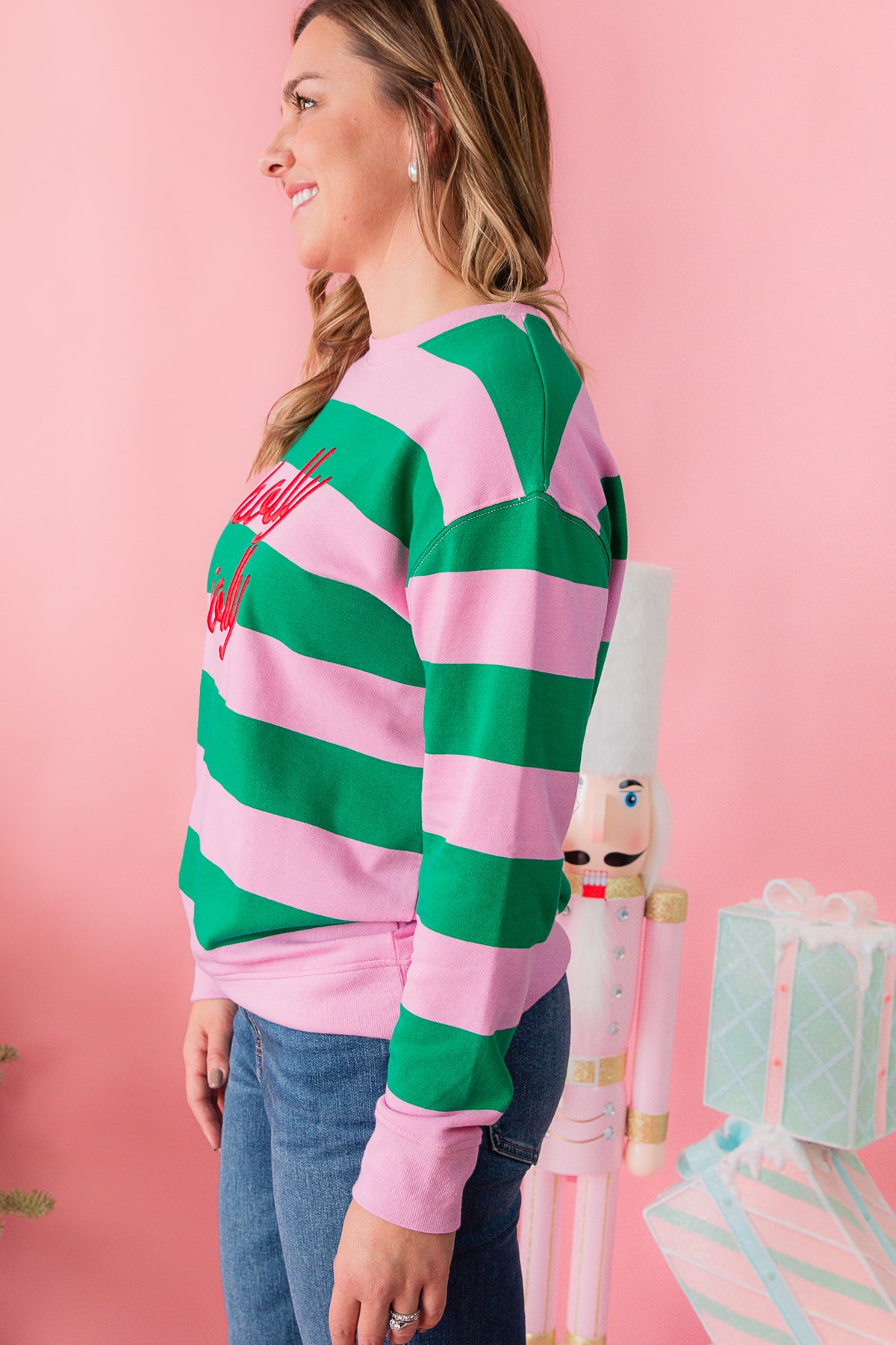 Holly Jolly Striped Sweatshirt
