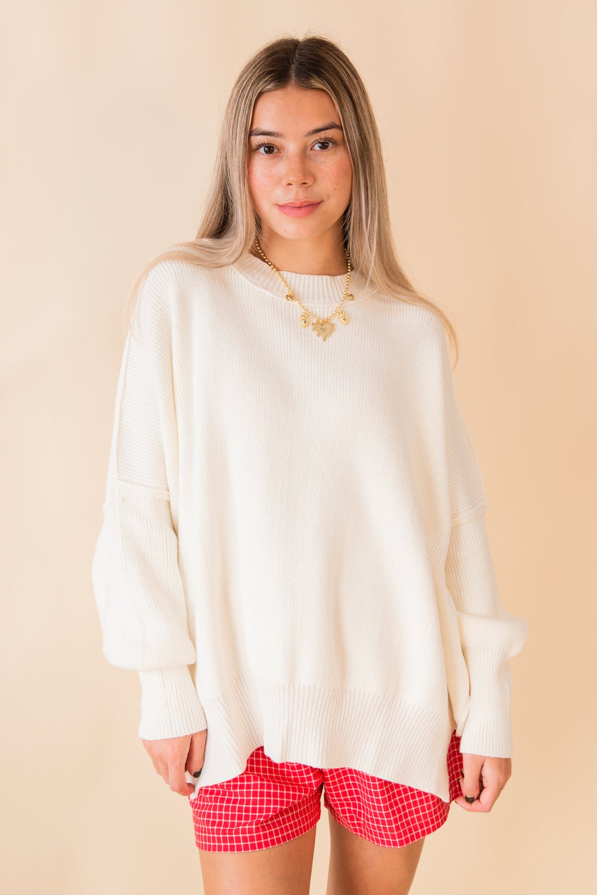 Oversized Side Slit Crew Neck Cozy Sweater