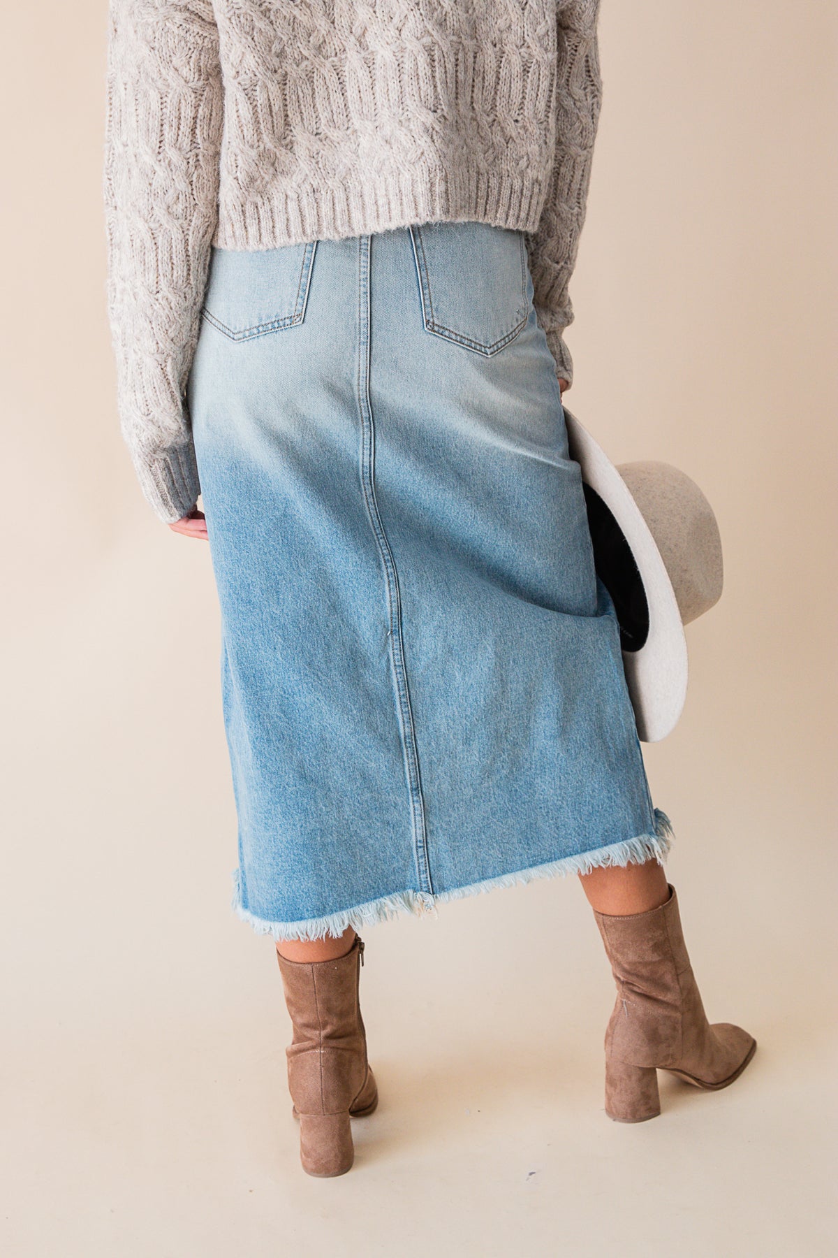 The Range Distressed Slit Denim Midi Skirt