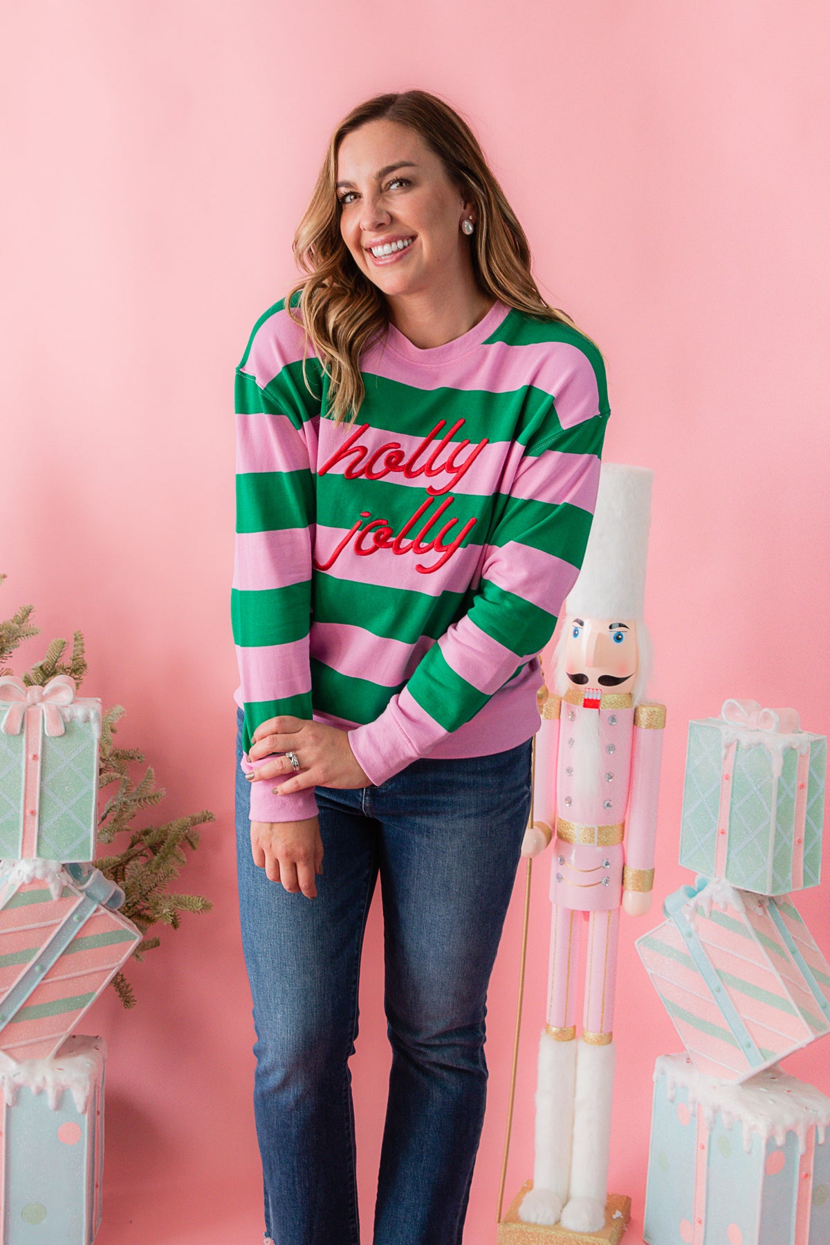 Holly Jolly Striped Sweatshirt