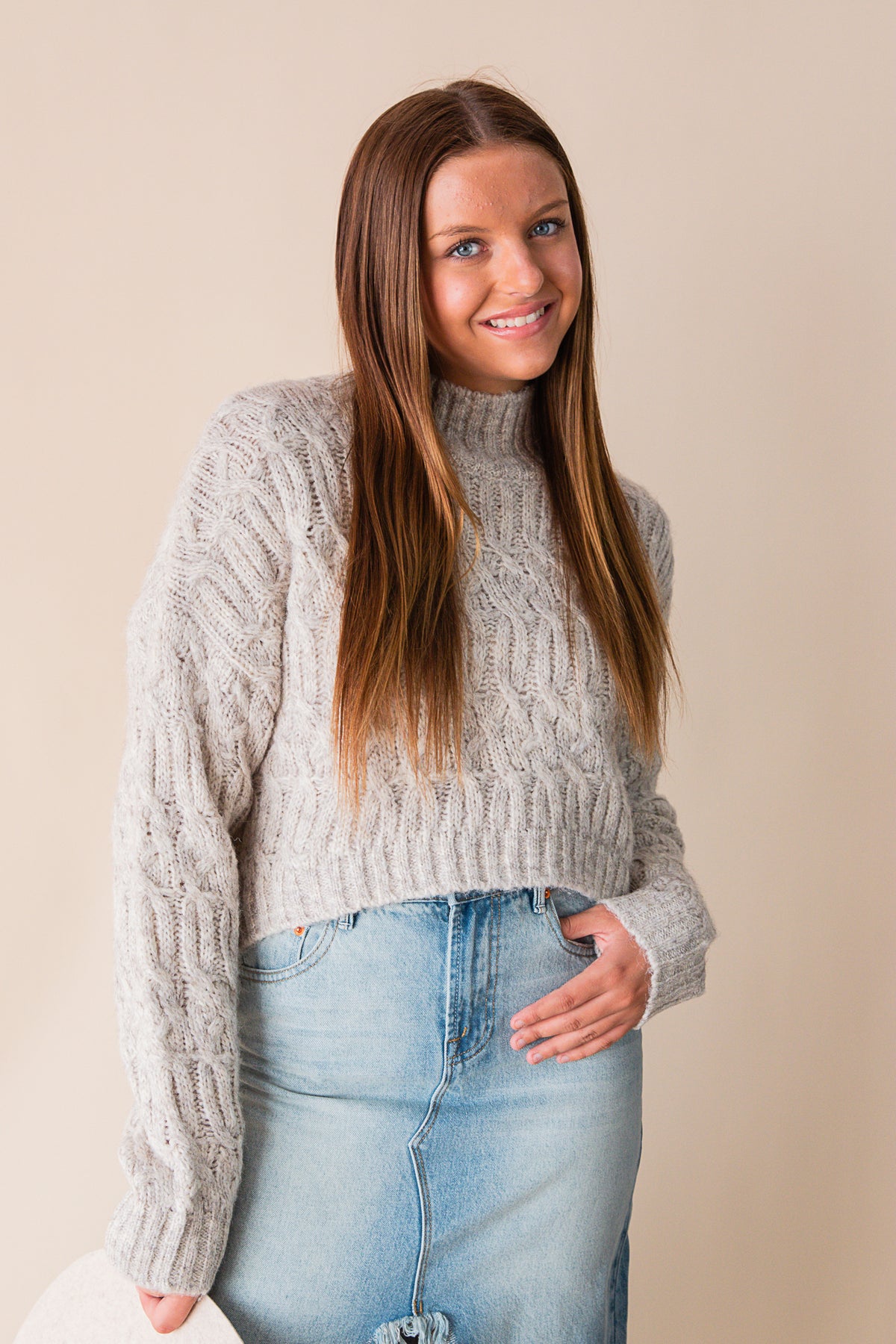 Lena Mock Neck Cropped Sweater