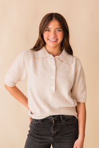 Puff Short Sleeve Sweater w/ Collar