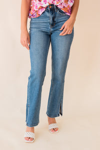 Kass High Rise Straight Jeans w/ Slit