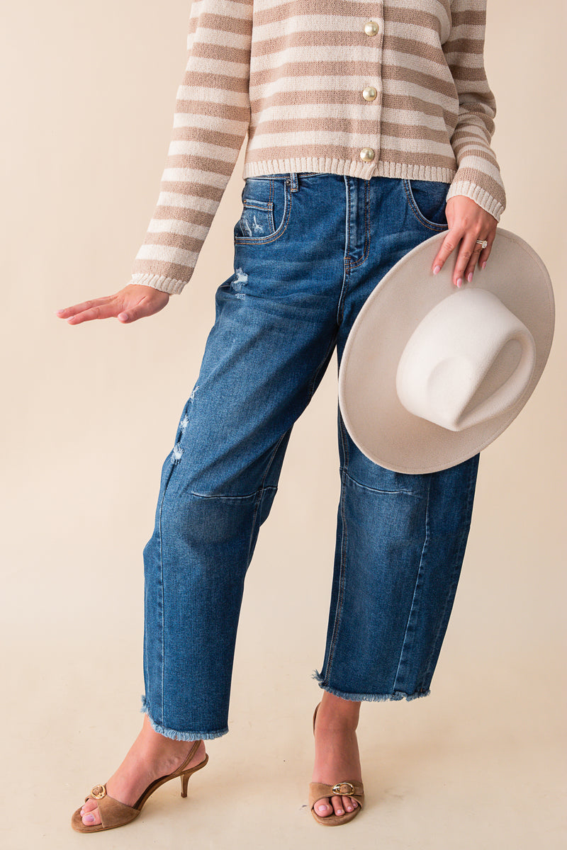 Super High Distressed Ankle Barrel Leg