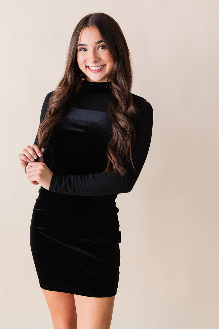 Sasha Mock Neck Velvet Mini Dress