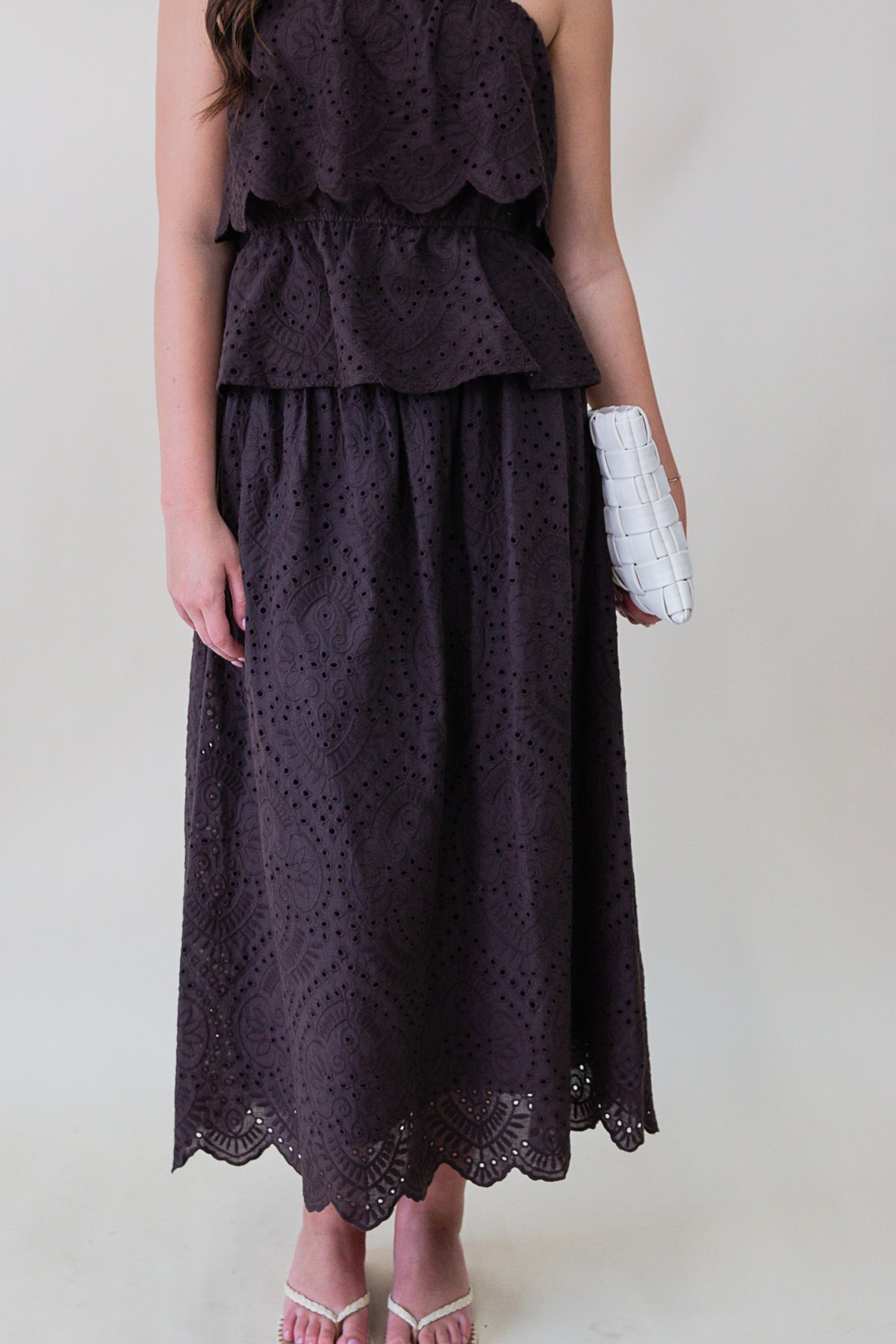 Double Vision Eyelet Midi Skirt