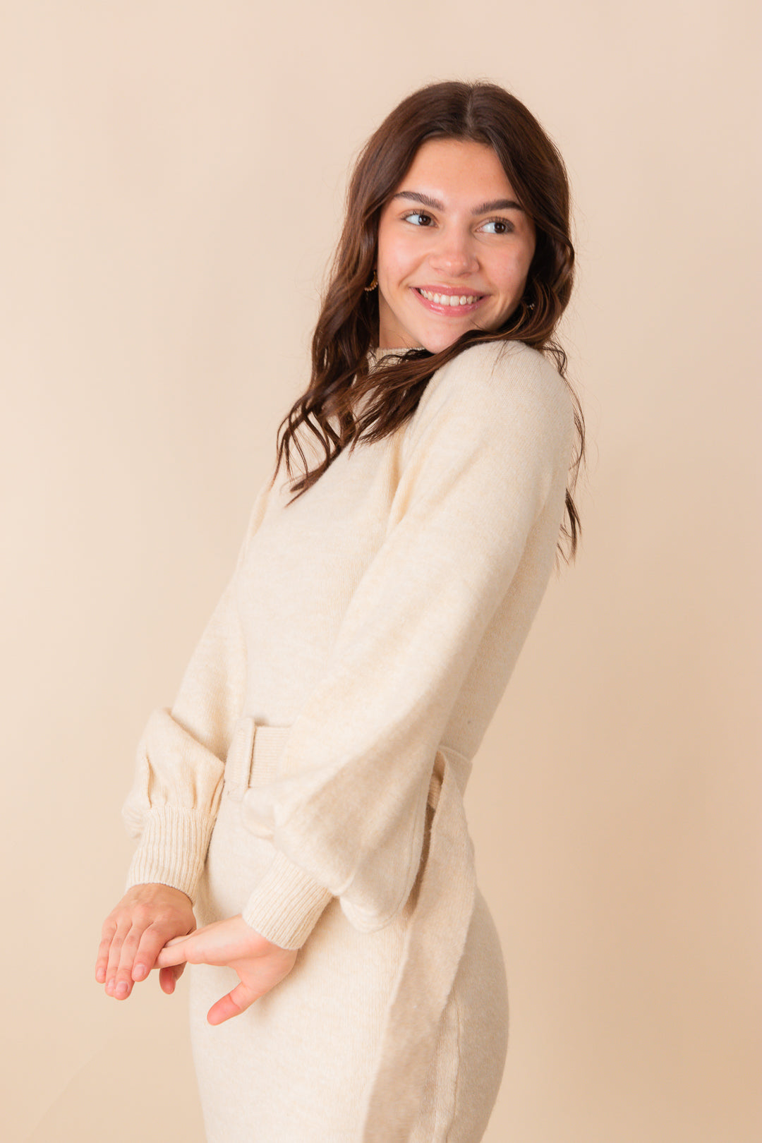 Maeve Belted Long Sleeve Sweater Dress