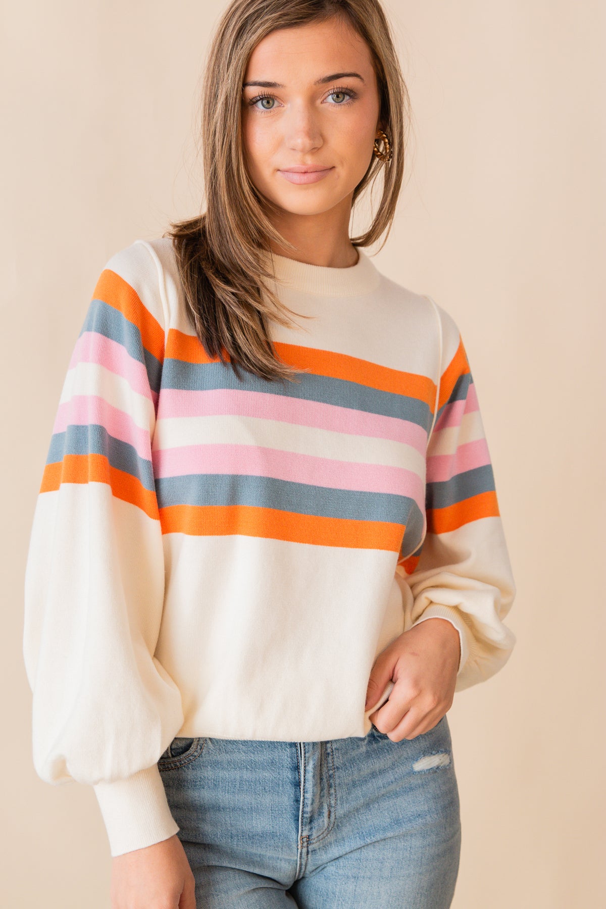 Striped University Long Sleeve Ribbed Trim