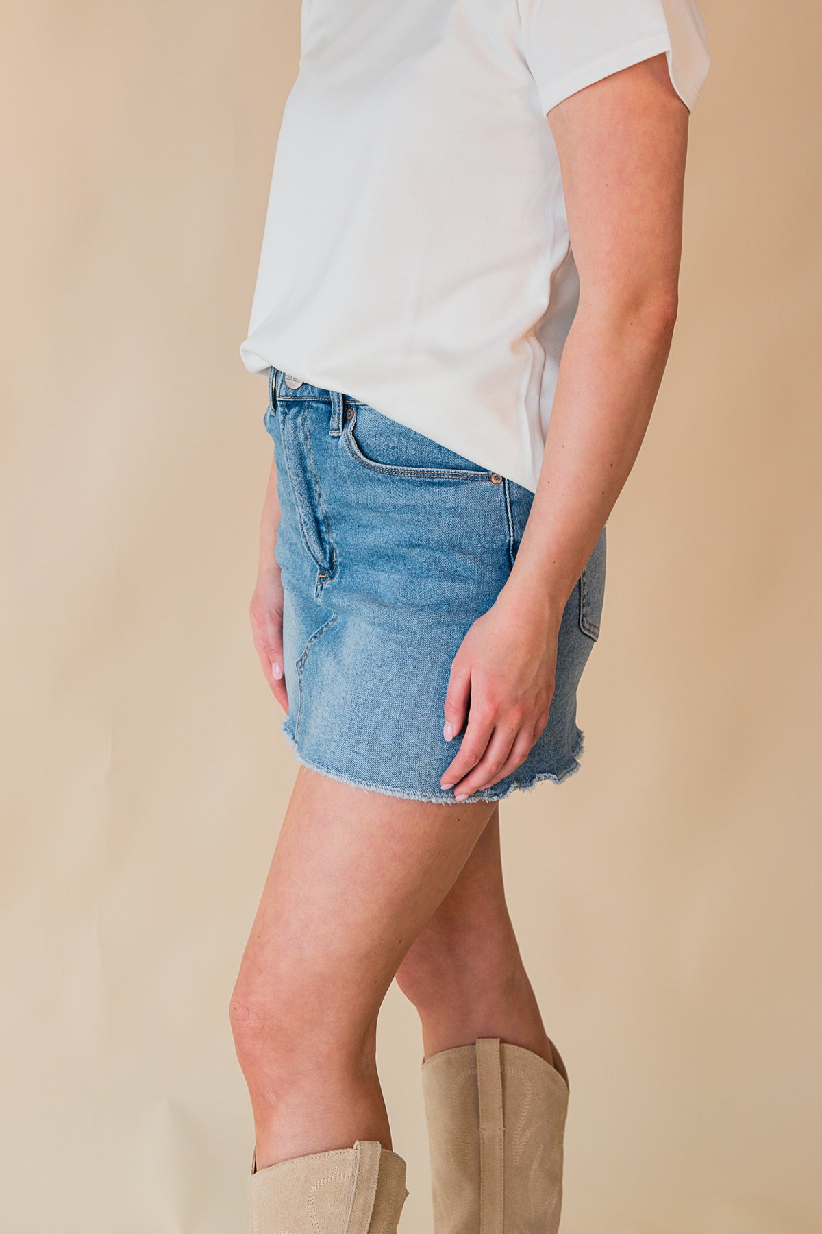 High Rise Raw Hem Mini Skirt