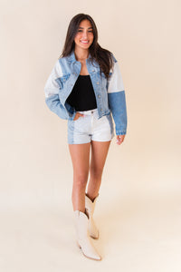 Elsa Mid Rise Patchwork Denim Shorts