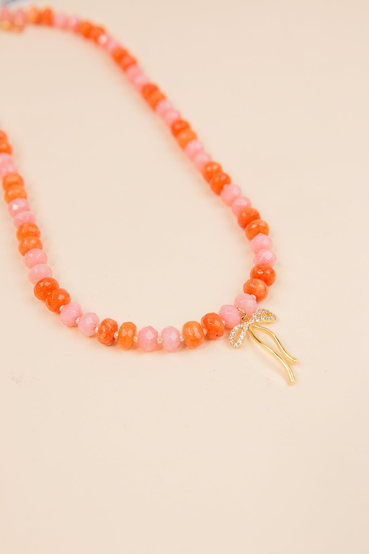 Colorful Hand-Beaded Orange/Pink Necklace