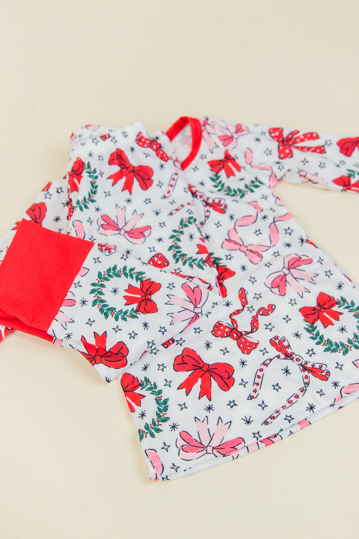 Long Sleeves Bows Baby Girls Christmas Pajamas