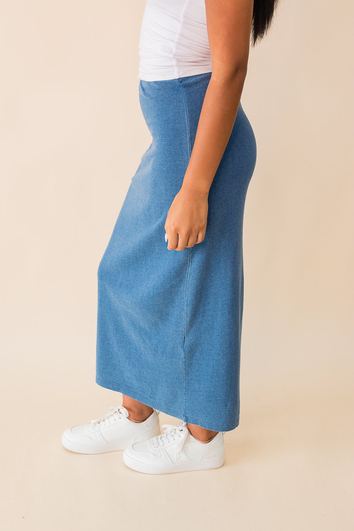 Gail Jersey Denim Midi Skirt