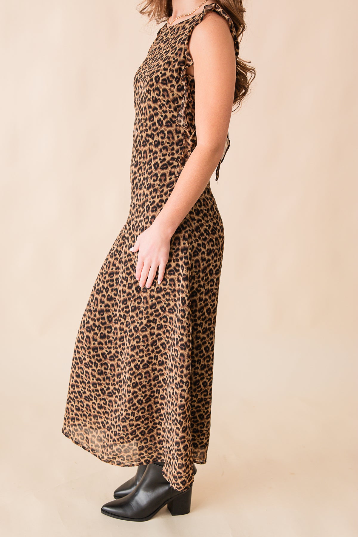 Be Fierce Leopard Ruffle DTL Maxi Dress