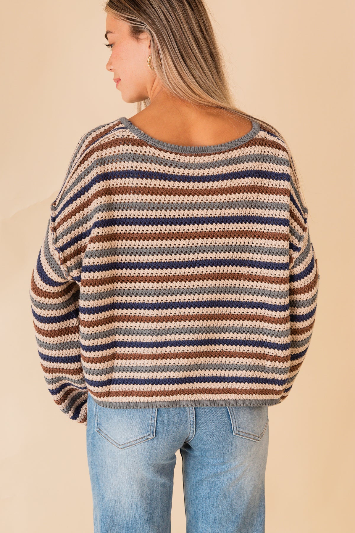 Arely Striped Crochet Knit Sweater