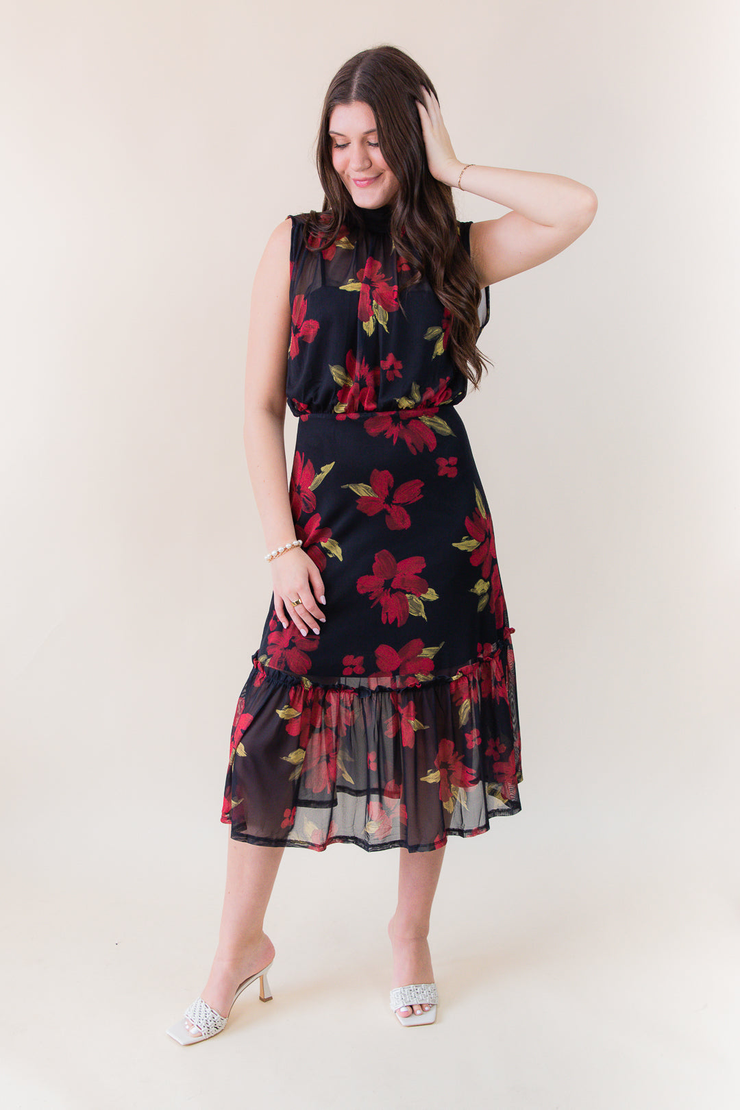 Gypset Glamour Mesh High Neck Midi Dress