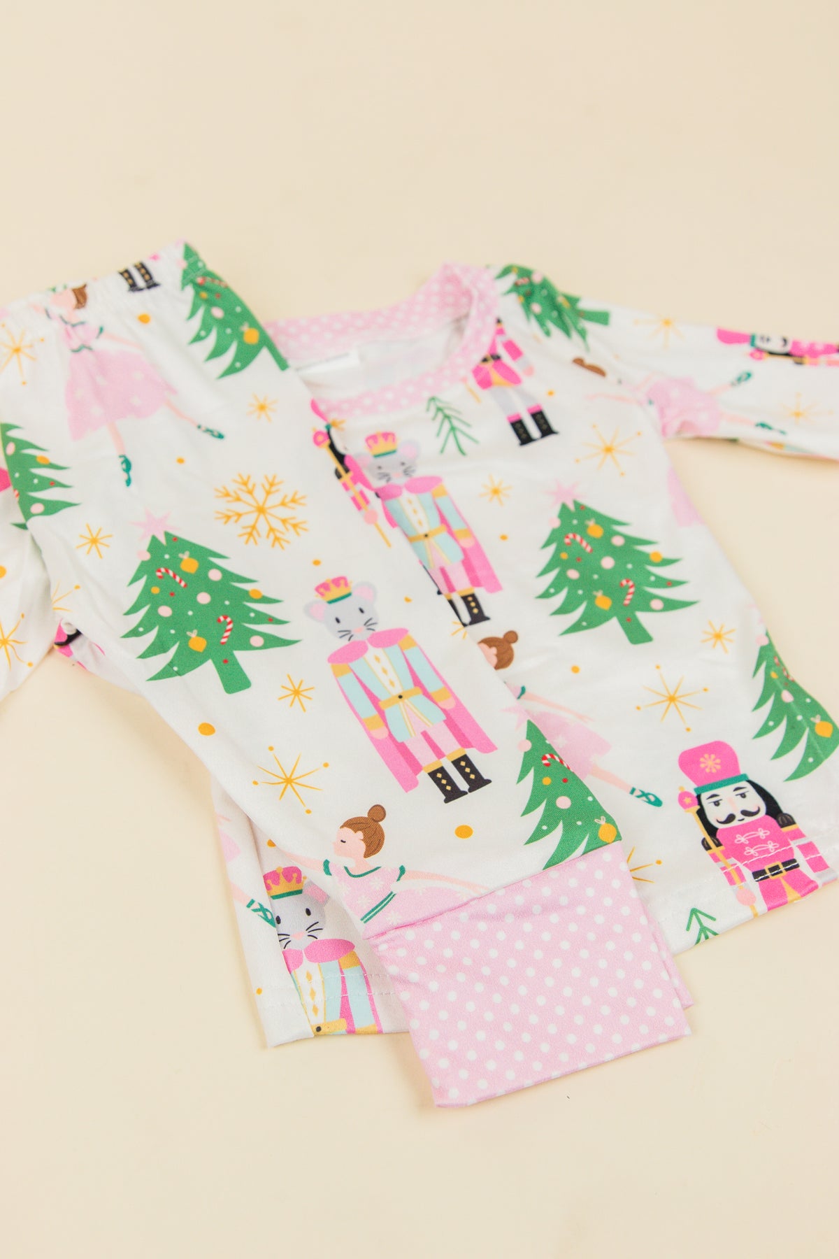 Pink Christmas Tree Polka Dots Ballet Kids Girls Pajamas Set