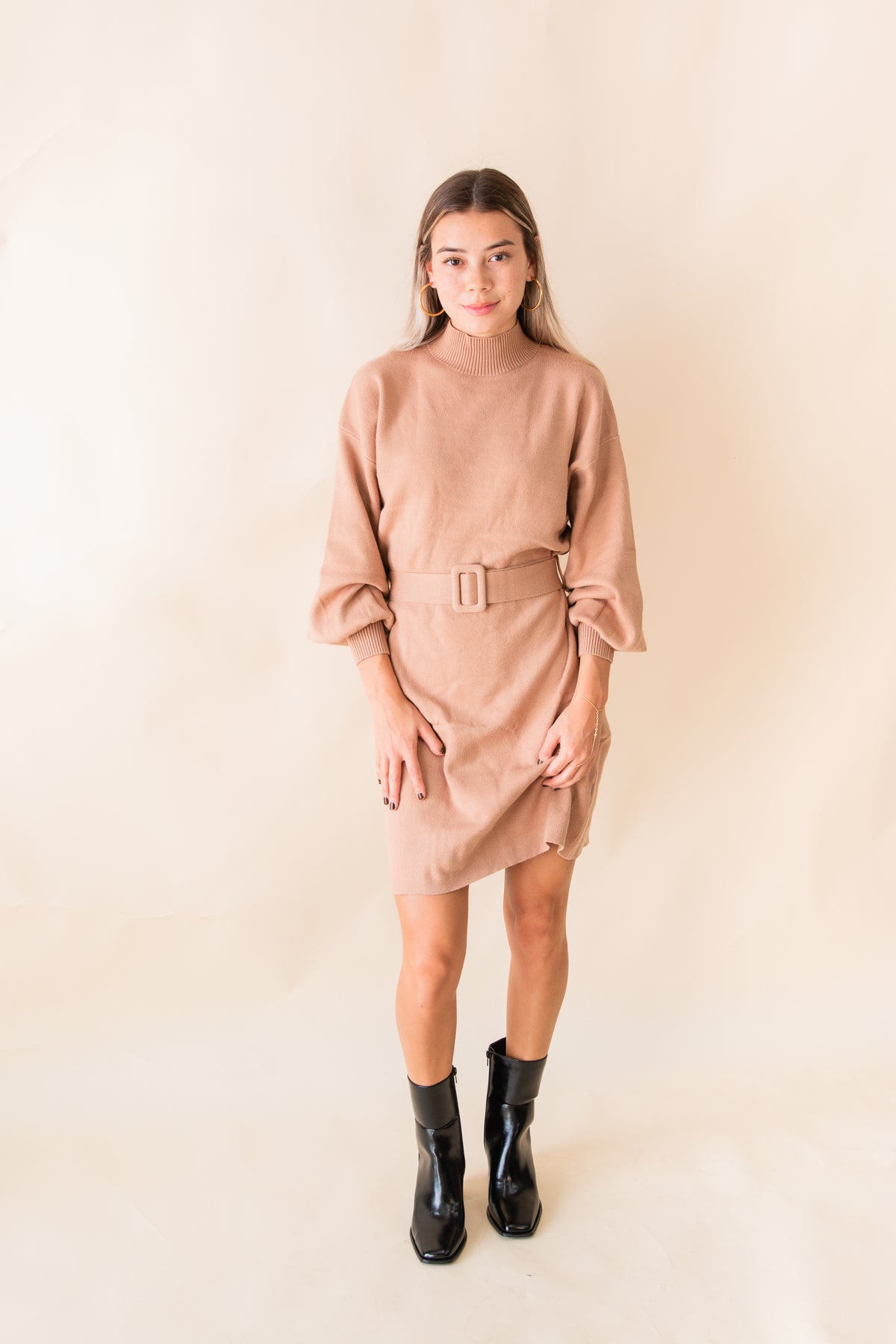 On the Town Belted Sweater Dress