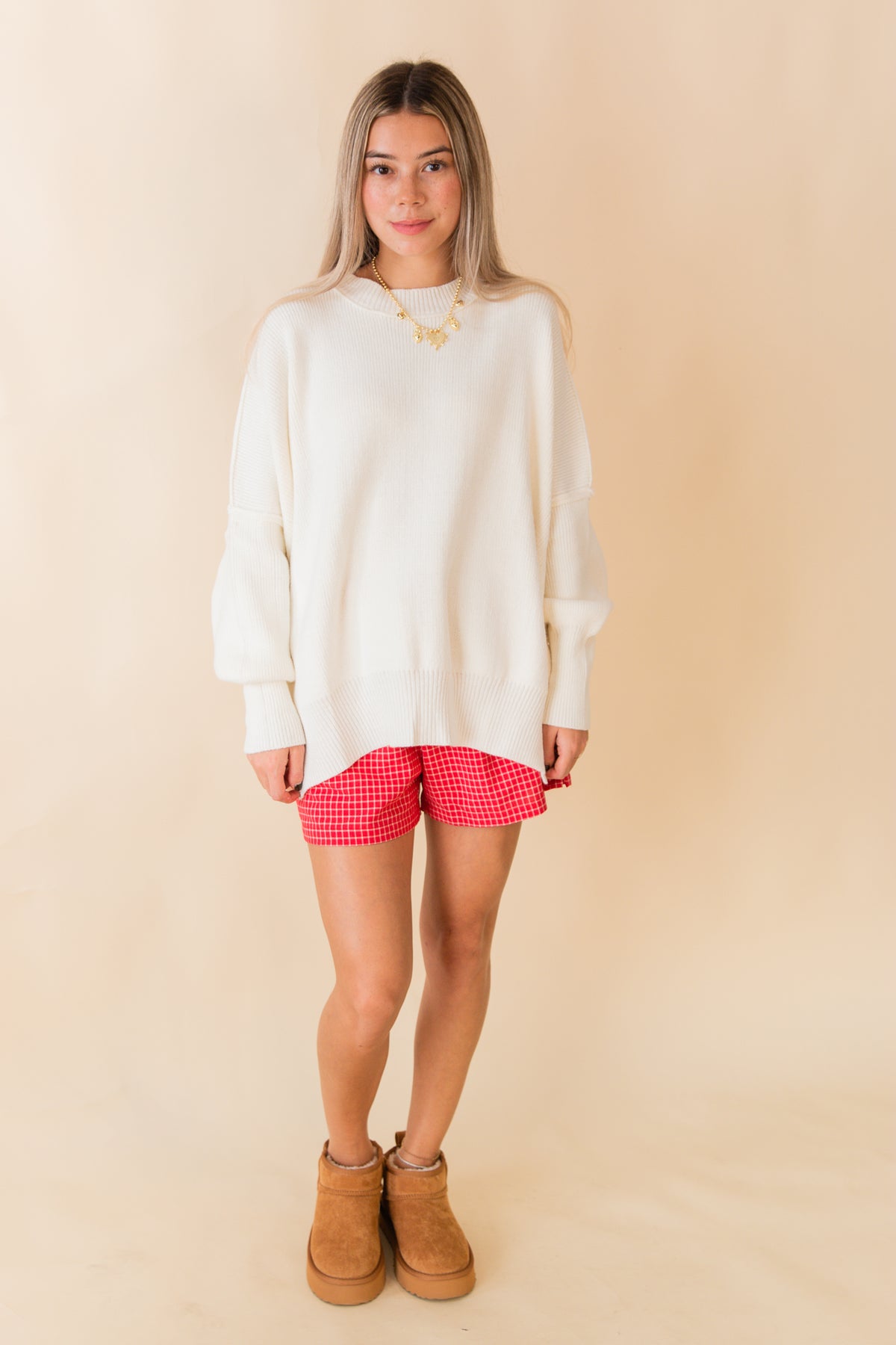 Oversized Side Slit Crew Neck Cozy Sweater