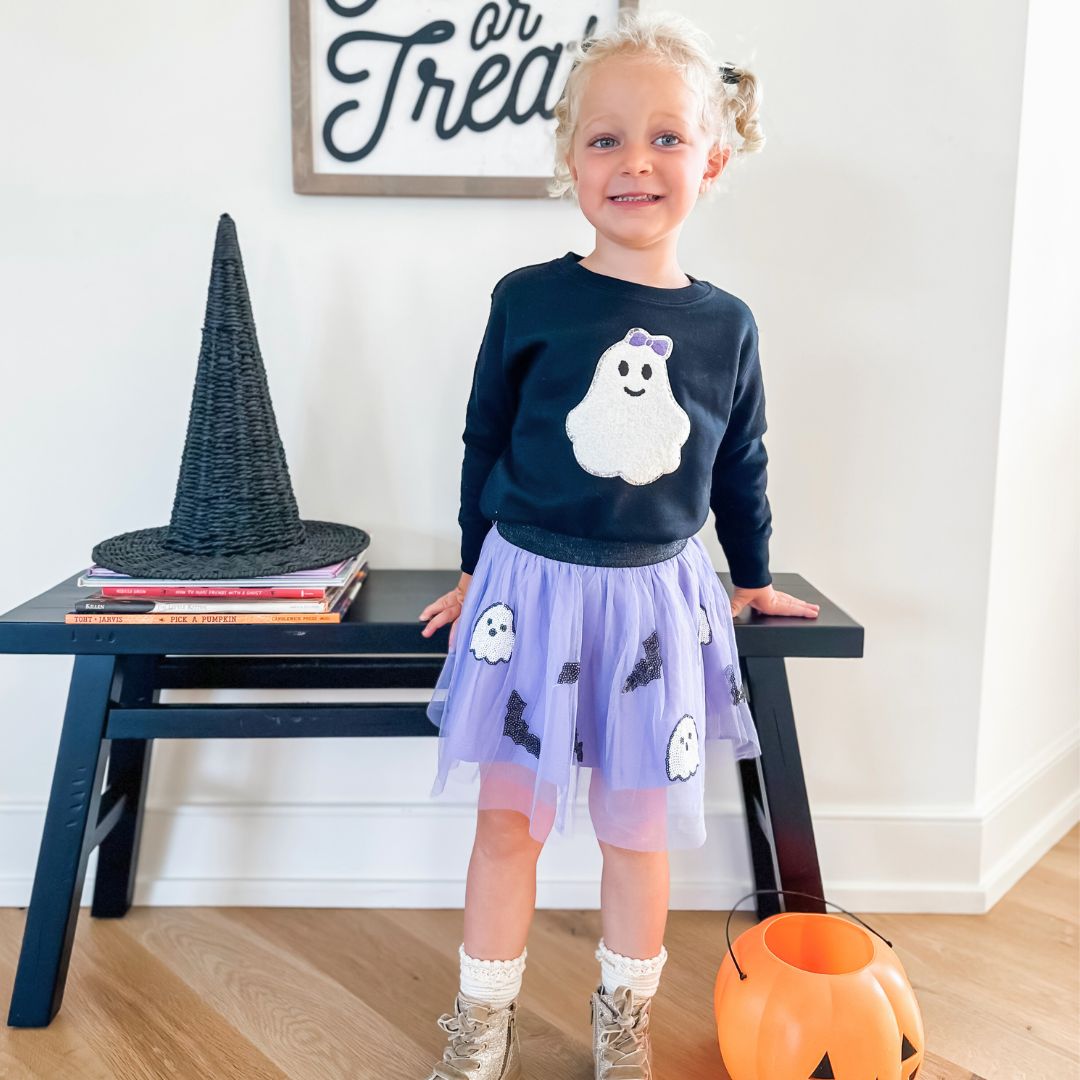 Girly Ghost Patch Halloween Sweatshirt