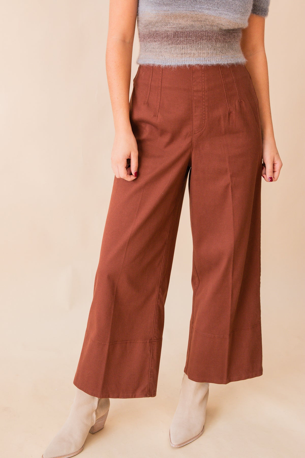 Stretch Twill Cropped Wide-Leg Pant