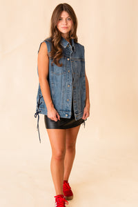 Monica Lace Up Side Denim Vest