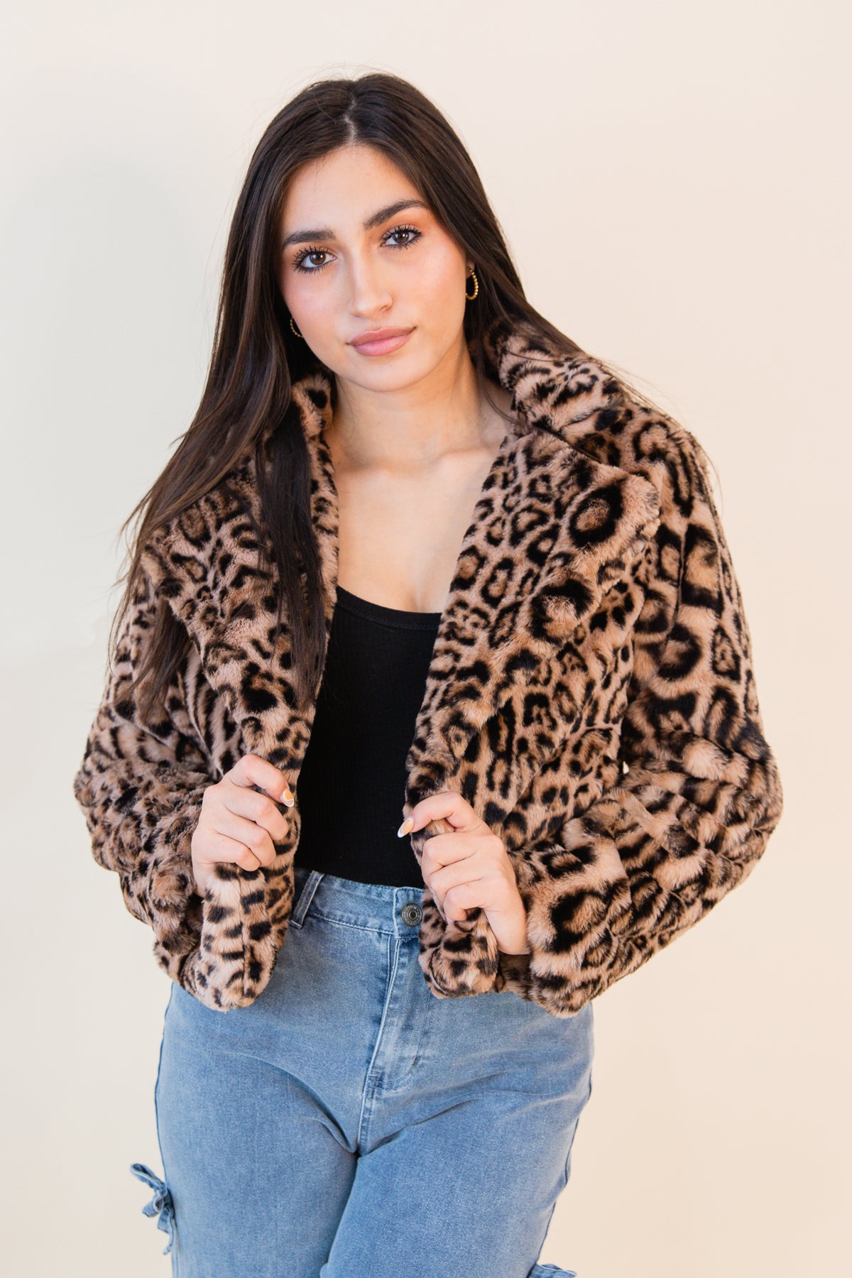 Cropped Animal Print Winter Coat