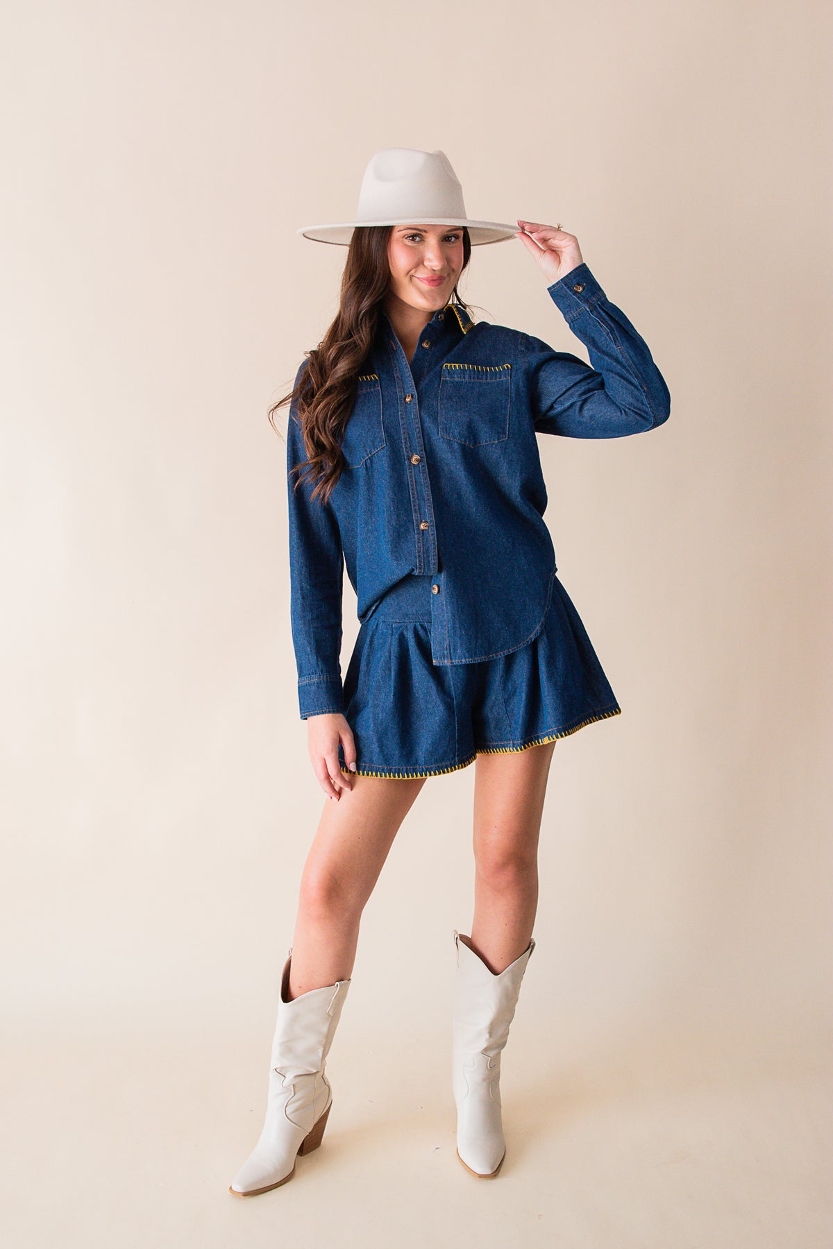 Magnolia Blanket Stitch Denim Flounce Short