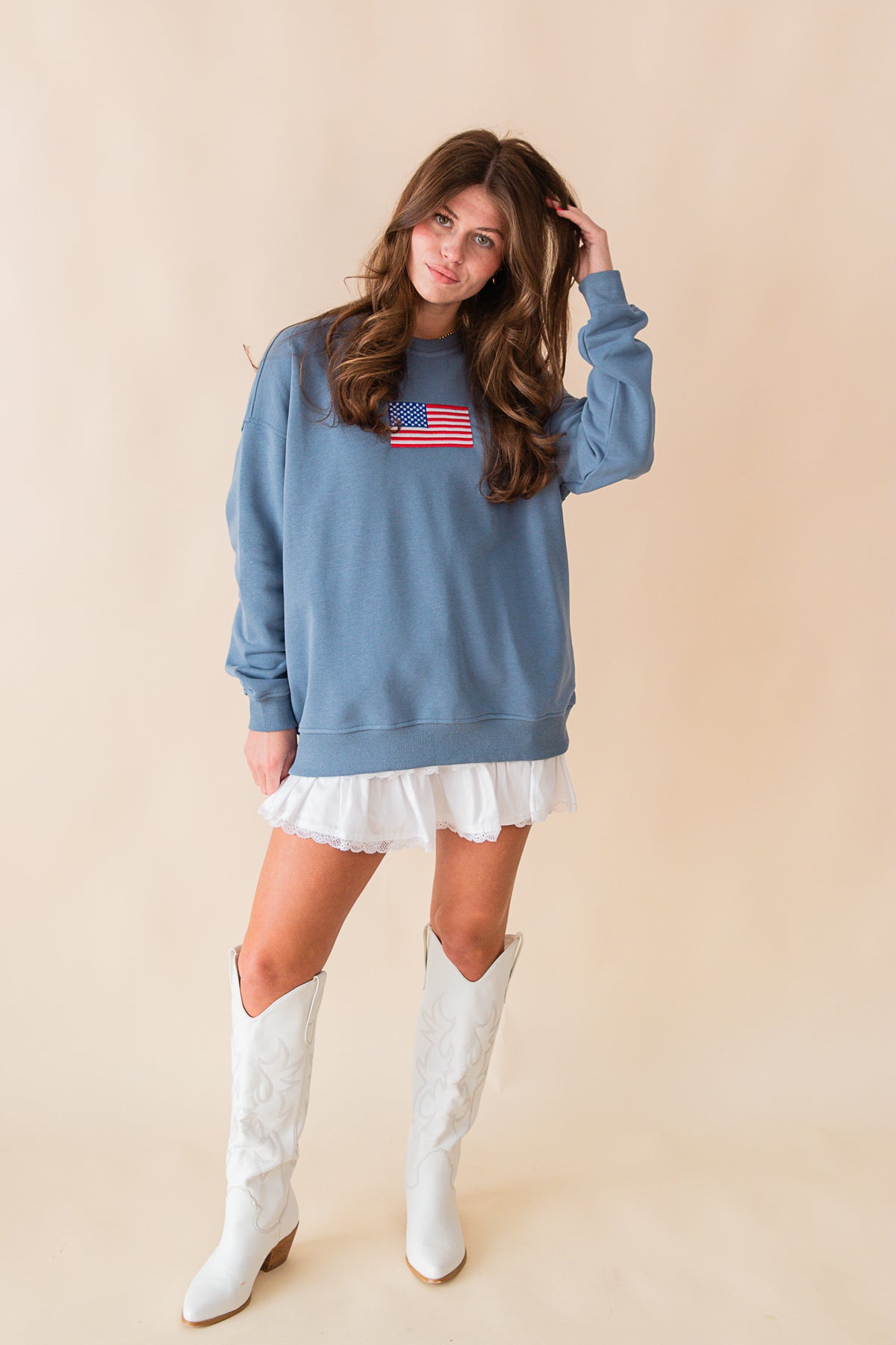 Oversized Flag Pullover Sweatshirt