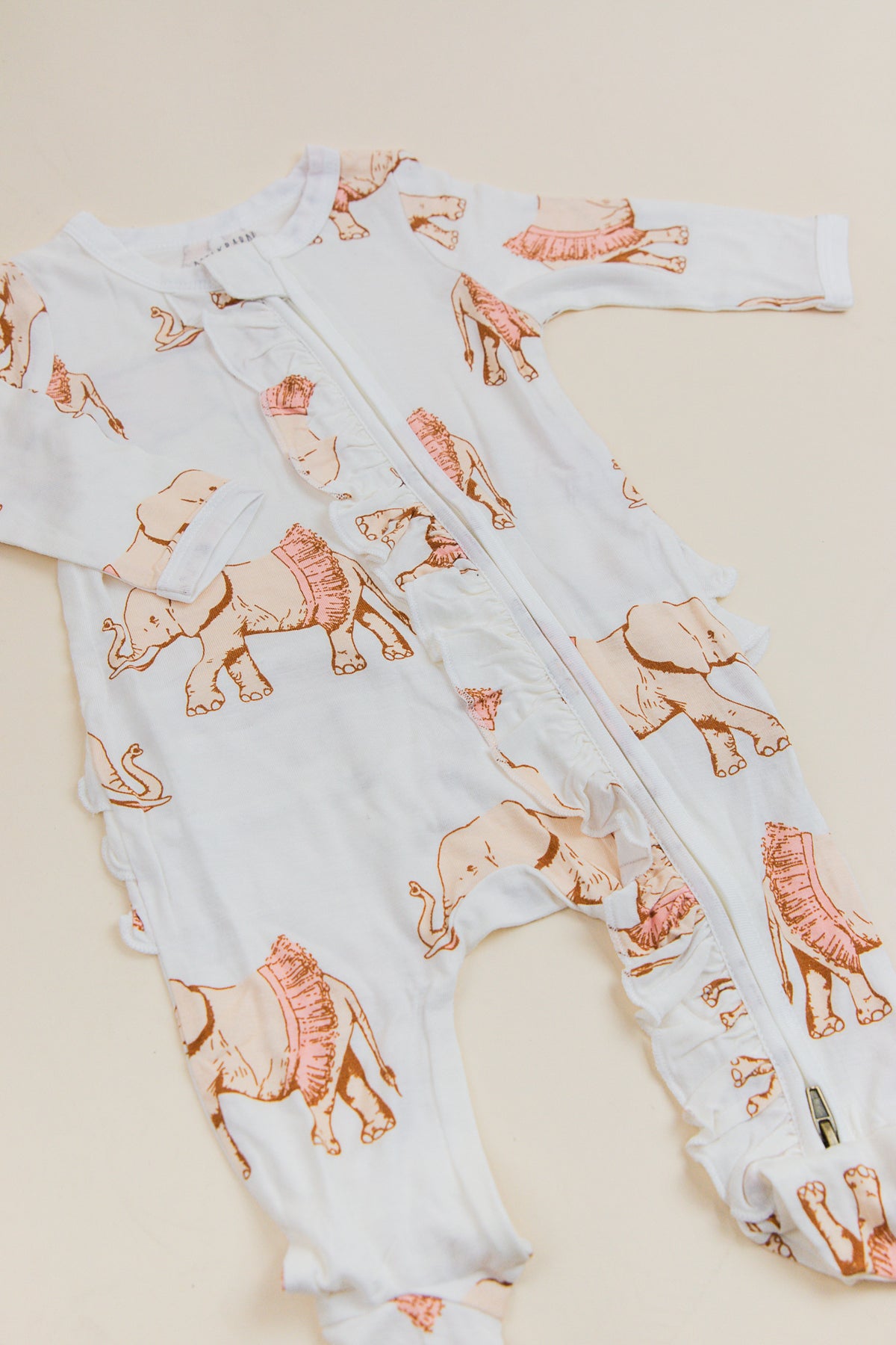 Bamboo Ruffle Zip Footed Romper Tutu Elephant