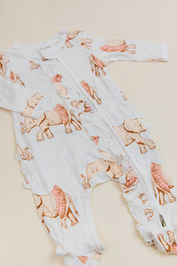 Bamboo Ruffle Zip Footed Romper Tutu Elephant