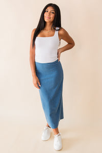Gail Jersey Denim Midi Skirt