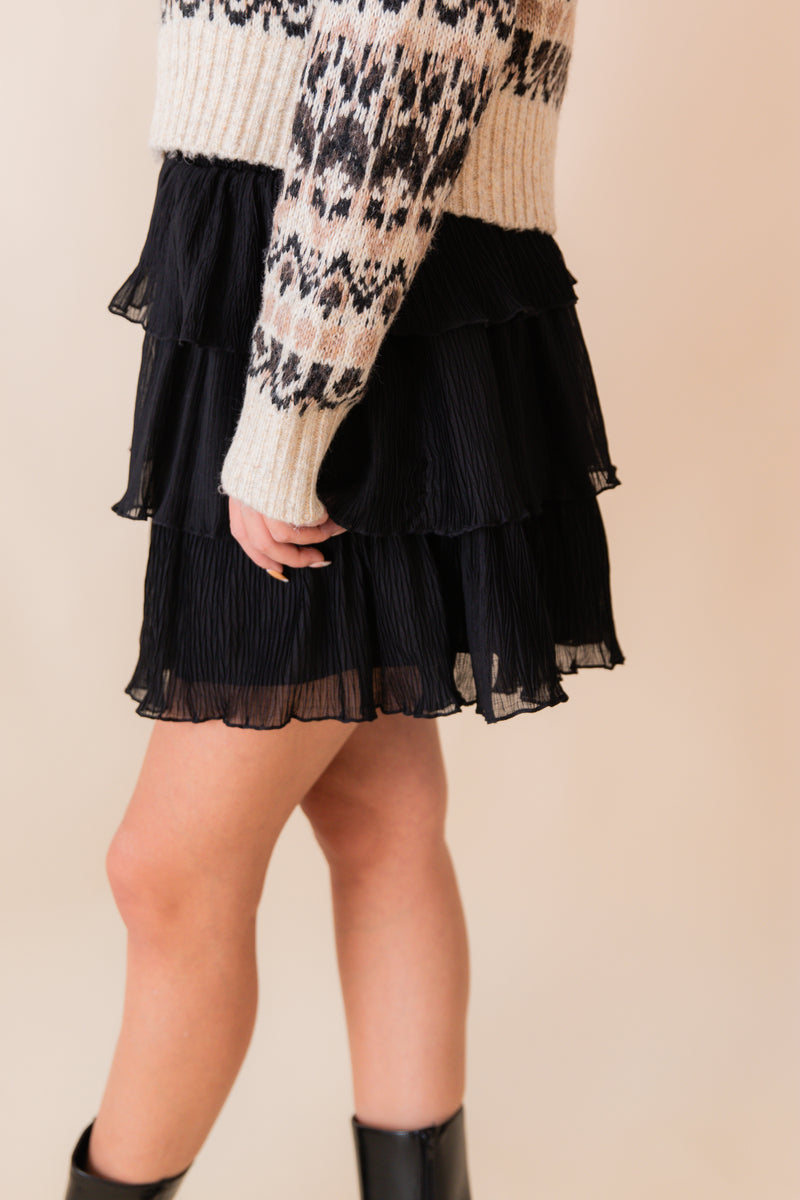 Gathering Pleated Layered Mini Skirt