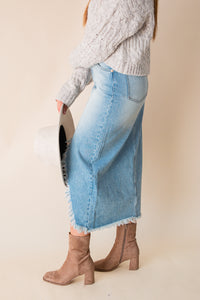 The Range Distressed Slit Denim Midi Skirt