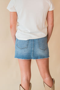 High Rise Raw Hem Mini Skirt